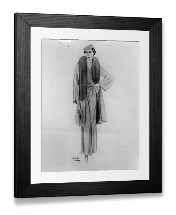 Framed Print : Drawing of Princess Marinas trousseau by Molyneux - afternoon ensemble. 26