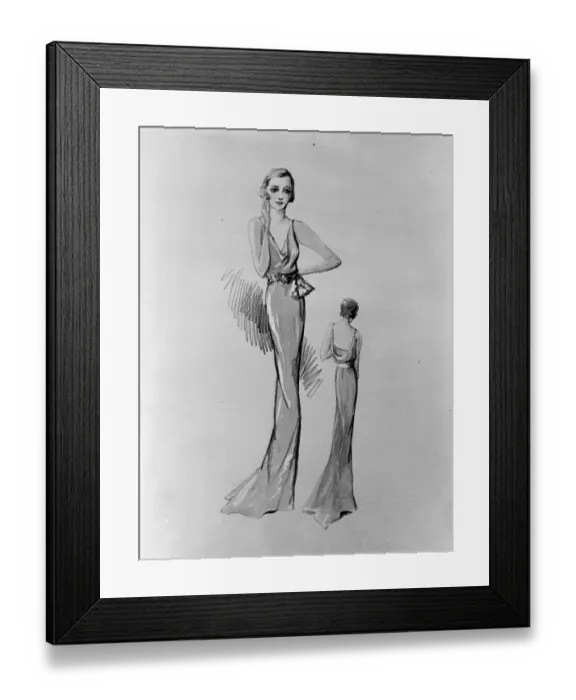 Framed Print : Drawing of Princess Marinas trousseau by Molyneux - evening gown 26 November 1934