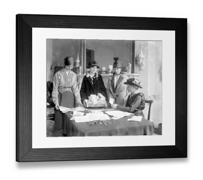 Framed Print : Mrs C. Arthur Pearson collecting 100 miles of pennies for the Queens work fro women fund Framed Print : Mrs C. Arthur Pearson collecting 100 miles of pennies for the Queens work fro women fund