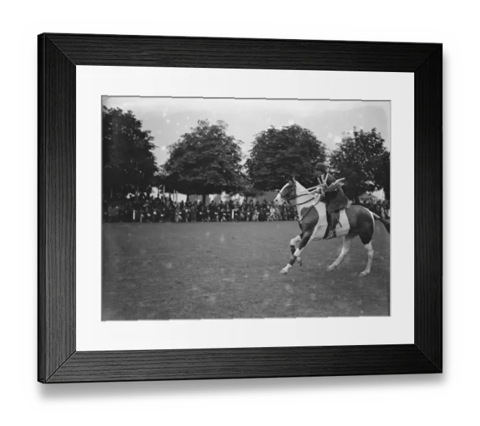Framed Print : Ladies mounted sports at Ranelagh. Miss Nancy Hill winning the pole snatching race Framed Print : Ladies mounted sports at Ranelagh. Miss Nancy Hill winning the pole snatching race