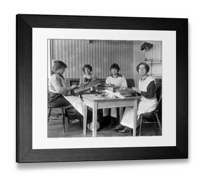 Framed Print : Belgians Girls lace makers in London. 1914 - 1918