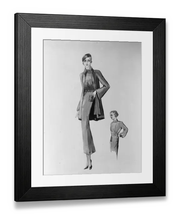 Framed Print : Drawing of Princess Marinas trousseau by Molyneux - afternoon ensemble. 26