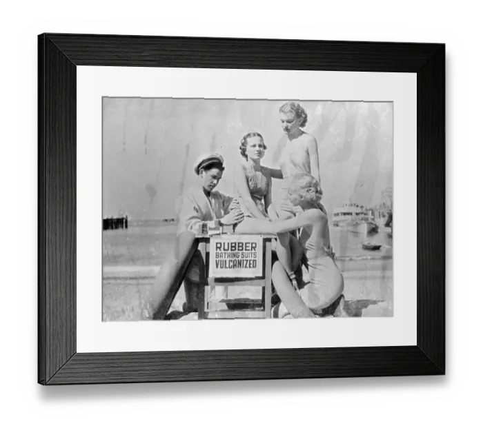 Framed Print : Beach girls friend. Repairs, punctures in bathing costumes. Ben Simank, enterprising Framed Print : Beach girls friend. Repairs, punctures in bathing costumes. Ben Simank, enterprising