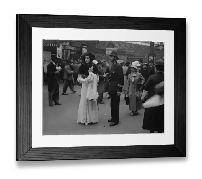 Framed Print : Asking a policeman at Waterloo. Mrs Challenor Lynch asking a policeman for Framed Print : Asking a policeman at Waterloo. Mrs Challenor Lynch asking a policeman for
