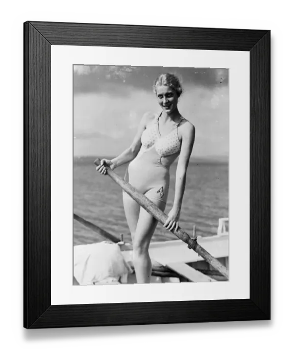 Framed Print : Bathing in brief. Plenty of air and sun for 1936 beach girl. That German woman Framed Print : Bathing in brief. Plenty of air and sun for 1936 beach girl. That German woman