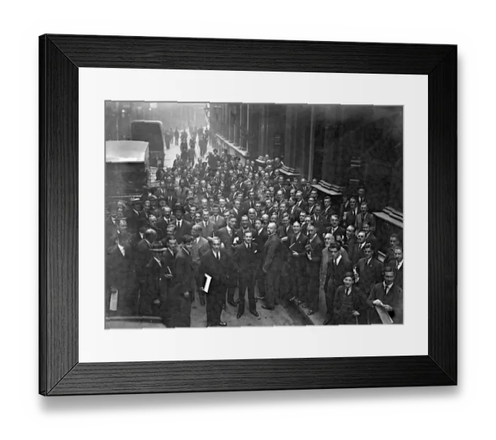 Framed Print : Scenes of excitement outside on the first occasion of Saturday Business since the war