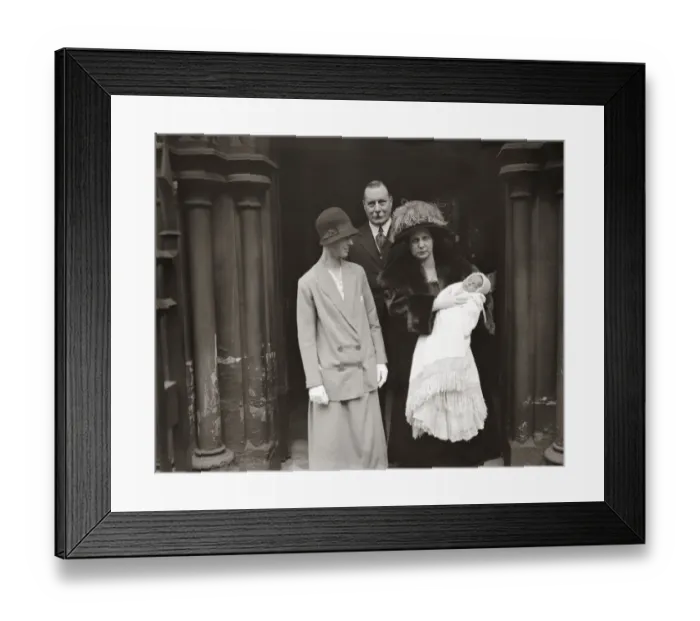 Framed Print : Lieutenant General Sir Travers Clarke and Lady Clarke ( with baby ) at the Christening