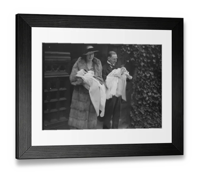 Framed Print : Major and Mrs Gordon home with their twin son and daughter after the christening Framed Print : Major and Mrs Gordon home with their twin son and daughter after the christening