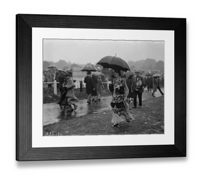 Framed Print : Wet Ascot. A visitor who went prepared for the rain. 18 June 1930 Framed Print : Wet Ascot. A visitor who went prepared for the rain. 18 June 1930