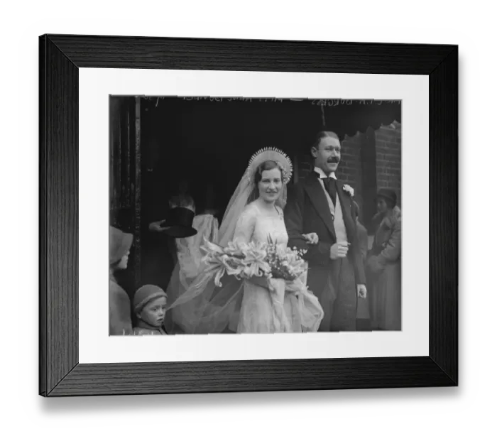 Framed Print : Beautiful brides striking head dress. The marriage of Miss Ann Bovill and Mr C P A Burgess Framed Print : Beautiful brides striking head dress. The marriage of Miss Ann Bovill and Mr C P A Burgess