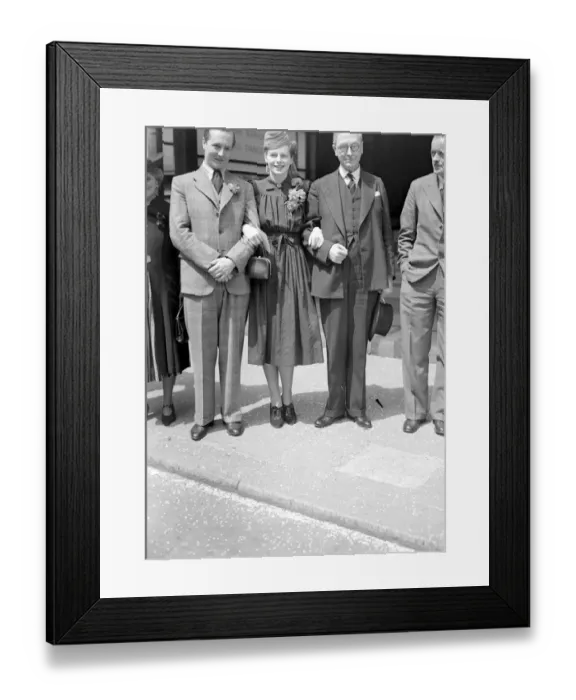 Framed Print : Wedding of Mr A. W. J. Greenwood and Mrs Goetz at Caxton Hall Register Office. With