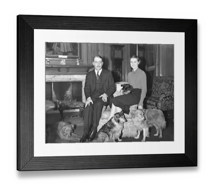 Framed Print : Viscount Cowdray with his fiance, Lady Anne Bridgeman, pictured with their pet dogs Framed Print : Viscount Cowdray with his fiance, Lady Anne Bridgeman, pictured with their pet dogs