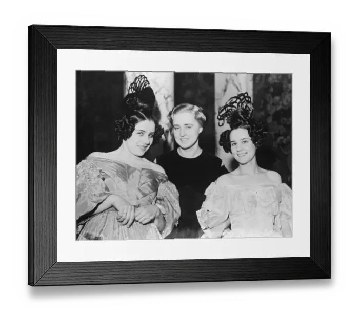Framed Print : Hundred years of womens hairdressing. The curls of 1830 contrasted with Framed Print : Hundred years of womens hairdressing. The curls of 1830 contrasted with