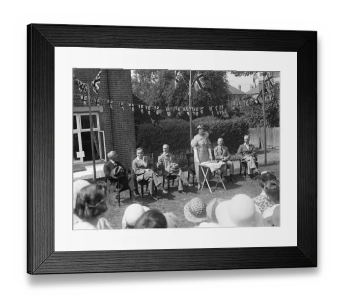 Framed Print : Lady Smithers talks at a town fete. 1935 Framed Print : Lady Smithers talks at a town fete. 1935