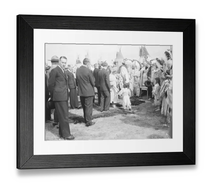 Framed Print : Original caption: The King and Queen visited a Red Indian encampment at Calgary Framed Print : Original caption: The King and Queen visited a Red Indian encampment at Calgary