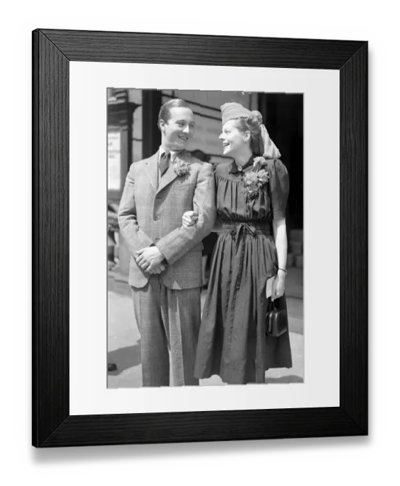 Framed Print : Wedding of Mr A. W. J. Greenwood and Mrs Goetz at Caxton Hall Register Office. 1