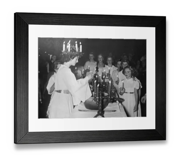 Framed Print : Swedes celebrate St Lucias day. Crown of lighting candles. The Swedish festival