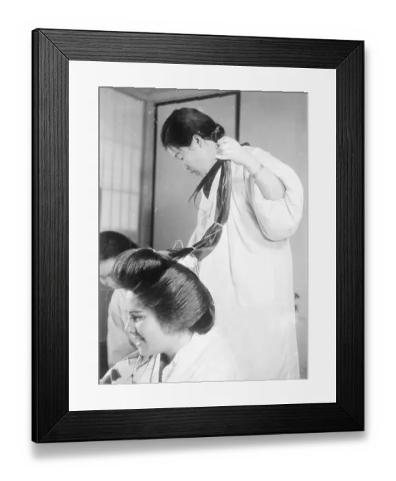 Framed Print : Japanese girls submit to 2 hours agony for alluring coiffure. Few people who admire Framed Print : Japanese girls submit to 2 hours agony for alluring coiffure. Few people who admire