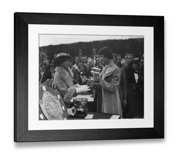Framed Print : Miss E M Denney is presented with a trophy at the Miller Hospital lawn tennis competition Framed Print : Miss E M Denney is presented with a trophy at the Miller Hospital lawn tennis competition