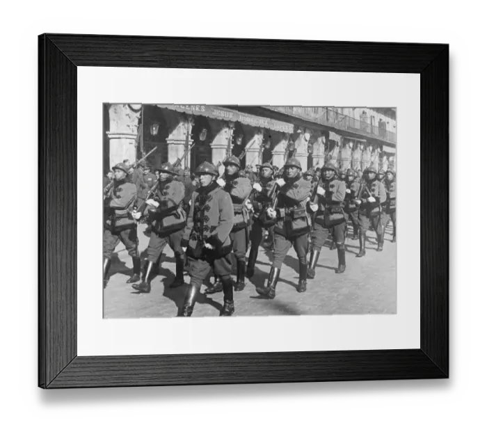 Framed Print : Fashion plates of the Civil War. This column of General Francos troops, seen Framed Print : Fashion plates of the Civil War. This column of General Francos troops, seen