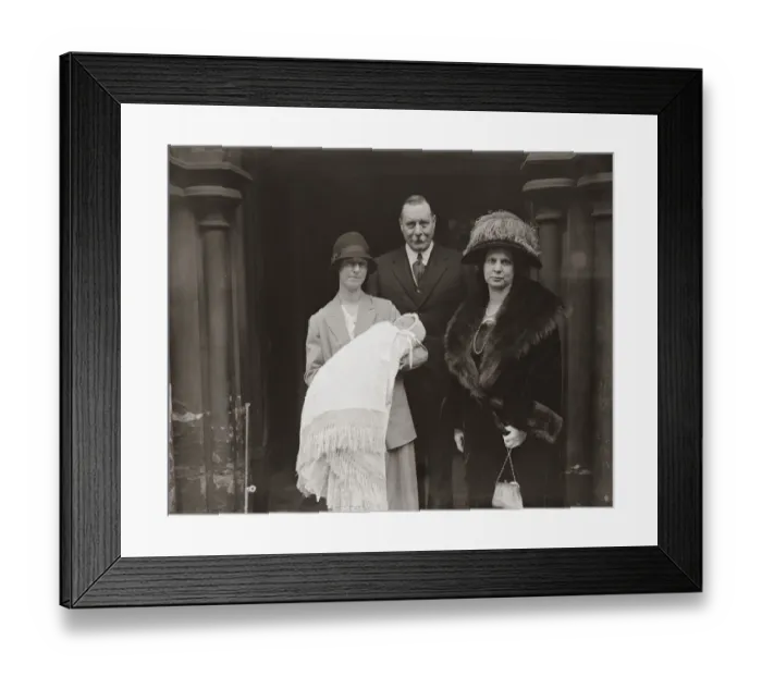 Framed Print : Lieutenant General Sir Travers Clarke and Lady Clarke ( with baby ) at the Christening Framed Print : Lieutenant General Sir Travers Clarke and Lady Clarke ( with baby ) at the Christening