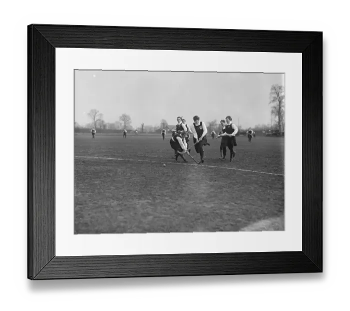 Framed Print : Ladies hockey at Kew East versus South Territorials 26 February 1921 Framed Print : Ladies hockey at Kew East versus South Territorials 26 February 1921