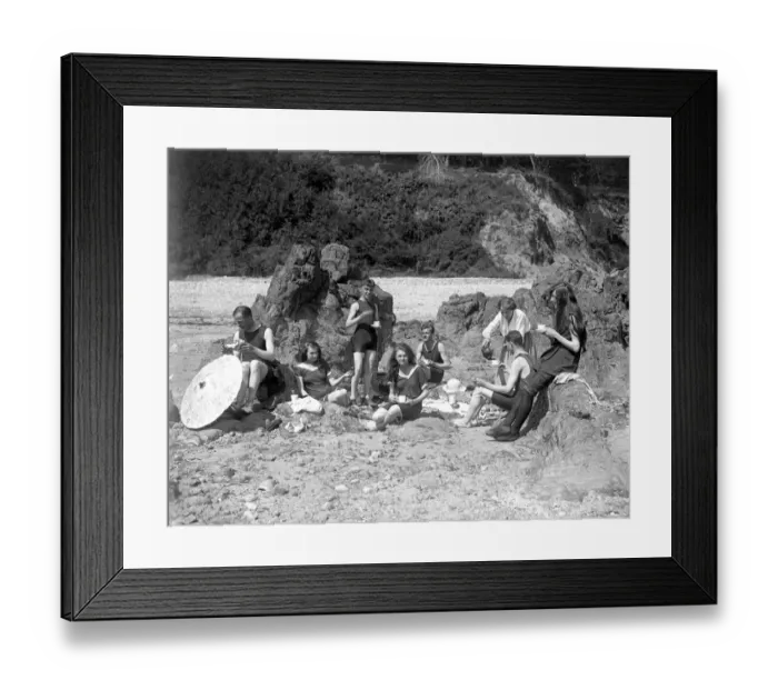 Framed Print : Young people enjoying a beach picnic in Jersey, Channel Isles. 11 September 1919 Framed Print : Young people enjoying a beach picnic in Jersey, Channel Isles. 11 September 1919