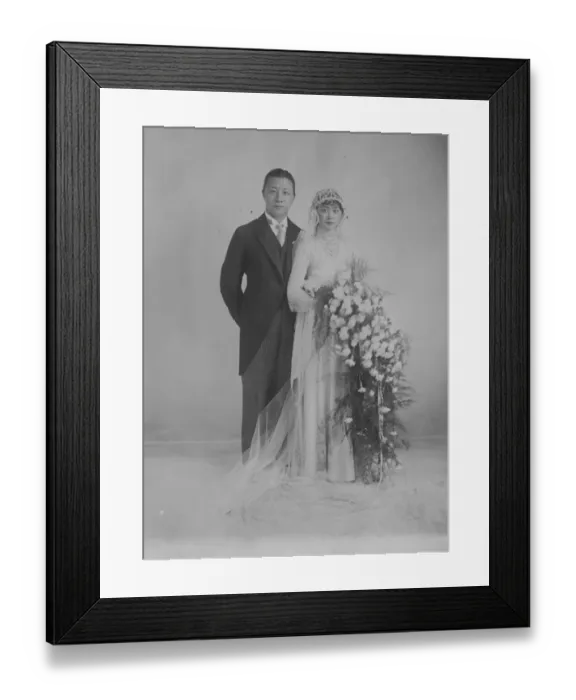 Framed Print : Important Chinese wedding. Mr Chang Hsueh Tseng, is here seen with his bride