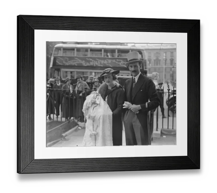 Framed Print : Lord and Lady Grenfell and their infant son after the babys christening at St Framed Print : Lord and Lady Grenfell and their infant son after the babys christening at St