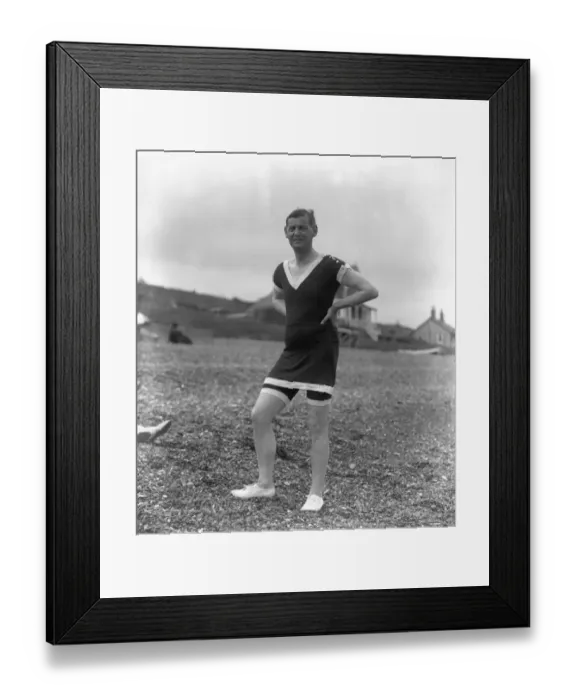Framed Print : The standard American bathing suit for men. 18 May 1921 Framed Print : The standard American bathing suit for men. 18 May 1921