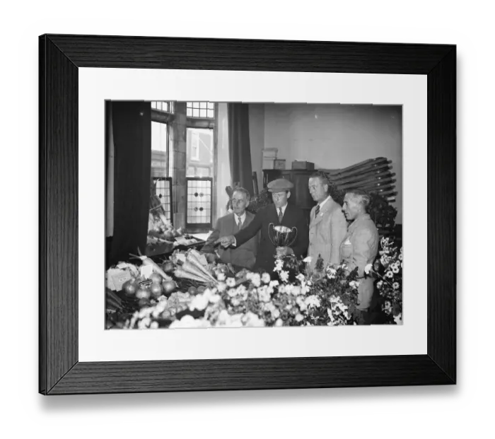 Framed Print : At the Orpington Horticultural Show, from left to right, Mr Nauem, Mr King, cup winner Framed Print : At the Orpington Horticultural Show, from left to right, Mr Nauem, Mr King, cup winner