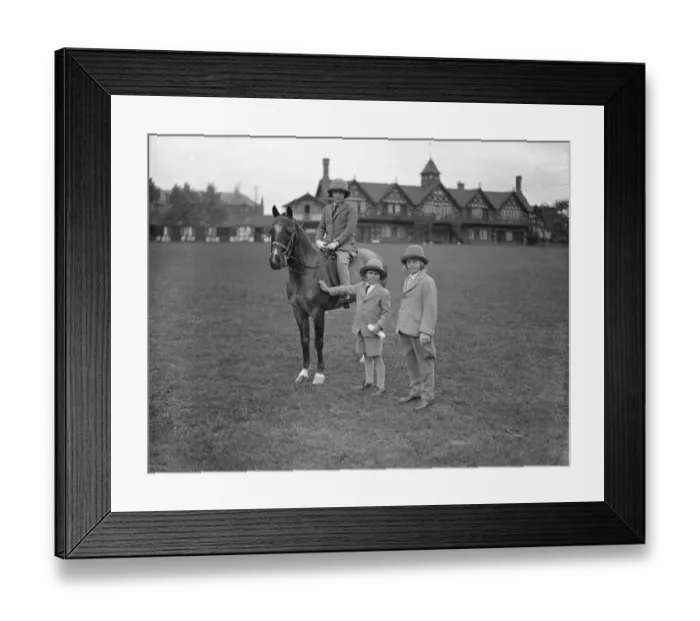 Framed Print : Ranelagh horse and pony show. Miss Rosalind Cubitt ( mounted ), Master Harry Cubitt
