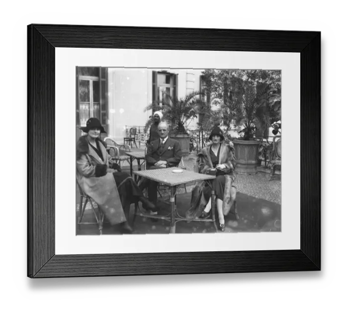 Framed Print : The Cairo Season, Egypt. On the terrace at the Shepheard Hotel, left to right Framed Print : The Cairo Season, Egypt. On the terrace at the Shepheard Hotel, left to right