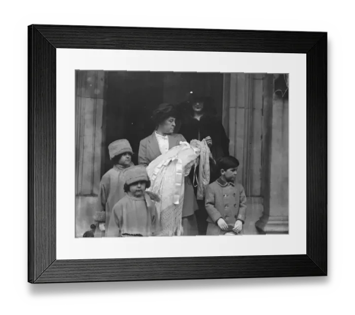 Framed Print : The Christening of infant daughter of Earl and Countess of Lisburne. Pictured are; the mother Framed Print : The Christening of infant daughter of Earl and Countess of Lisburne. Pictured are; the mother