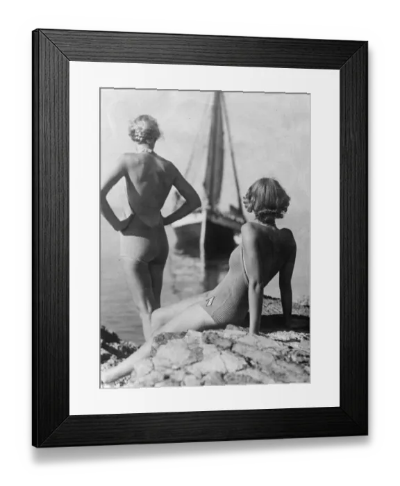 Framed Print : Bathing costumes in brief. Backless bathing costumes will be the fashion for frauleins Framed Print : Bathing costumes in brief. Backless bathing costumes will be the fashion for frauleins