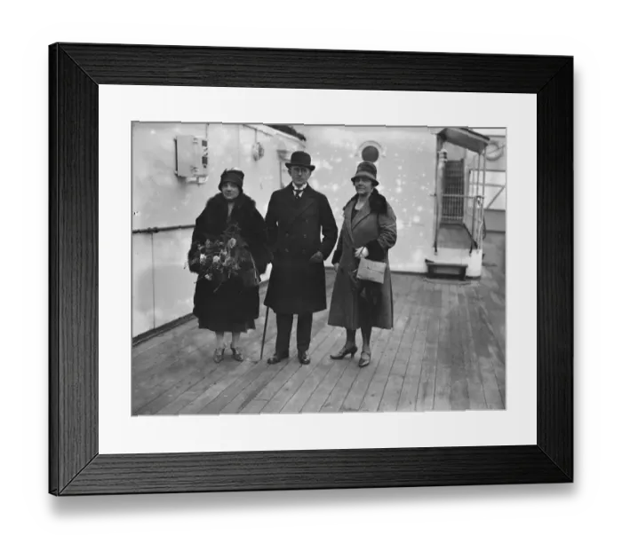 Framed Print : Aboard the SS Almeda at Tilbury. Lady Clarke, Sir Basil Clarke and Mrs G L Harvey Framed Print : Aboard the SS Almeda at Tilbury. Lady Clarke, Sir Basil Clarke and Mrs G L Harvey