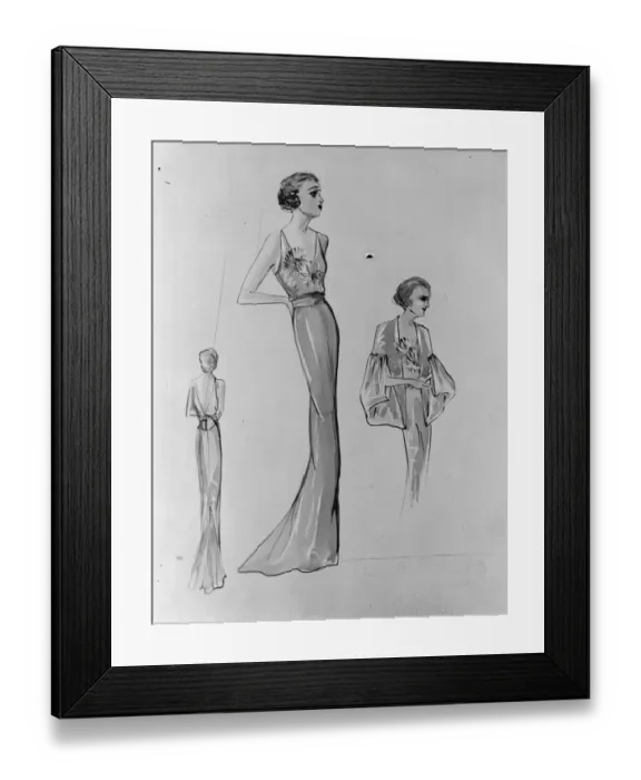 Framed Print : Drawing of Princess Marinas trousseau by Molyneux - evening gown. 26 November 1934