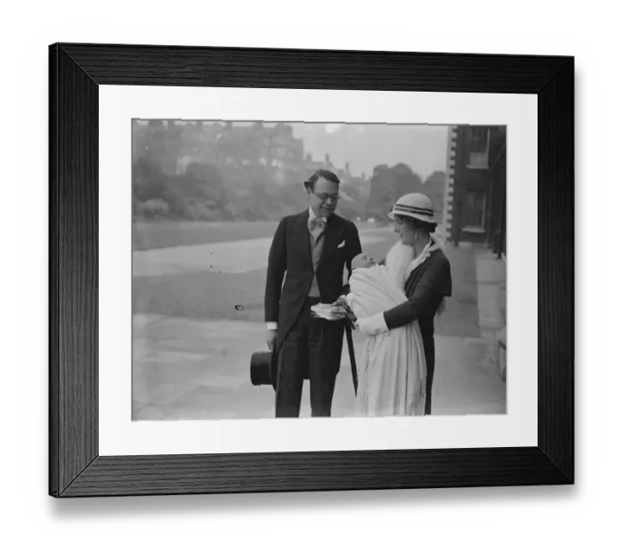 Framed Print : The Hon Lancelot and Mrs Joynson Hicks and their infant son after his christening Framed Print : The Hon Lancelot and Mrs Joynson Hicks and their infant son after his christening