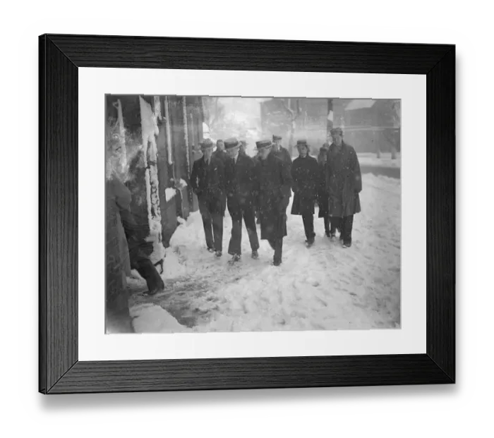 Framed Print : Straw hats in the snow. A peculiar contrast in the snow as the straw hatted schoolboys Framed Print : Straw hats in the snow. A peculiar contrast in the snow as the straw hatted schoolboys