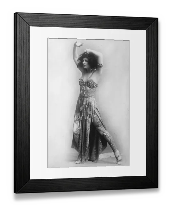 Framed Print : Dancer sets a stocking fashion. Mlle Genevieve Vox wearing striking stockings which