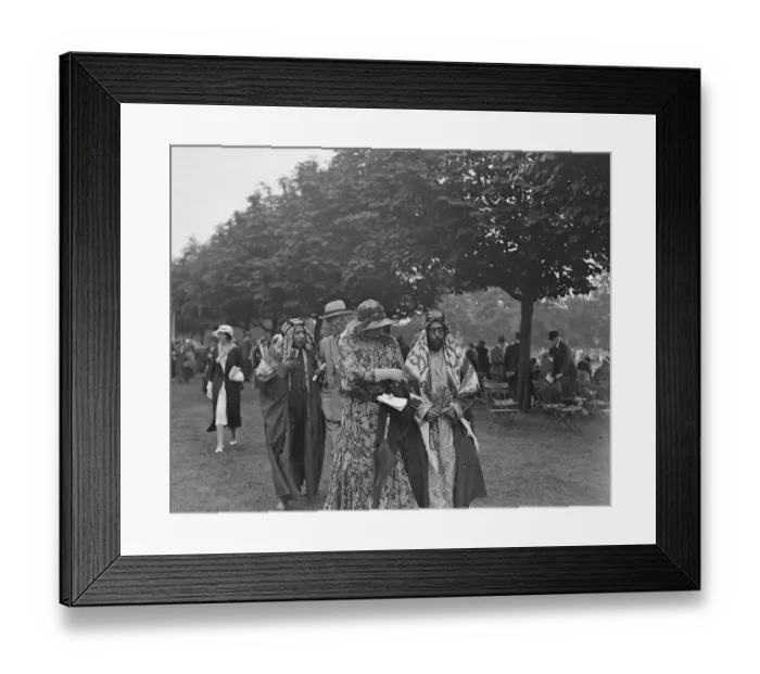Framed Print : Ranelagh farm polo club. Sheik Mohamed Bin Esa of Mahrem and his nephew with Lady Framed Print : Ranelagh farm polo club. Sheik Mohamed Bin Esa of Mahrem and his nephew with Lady