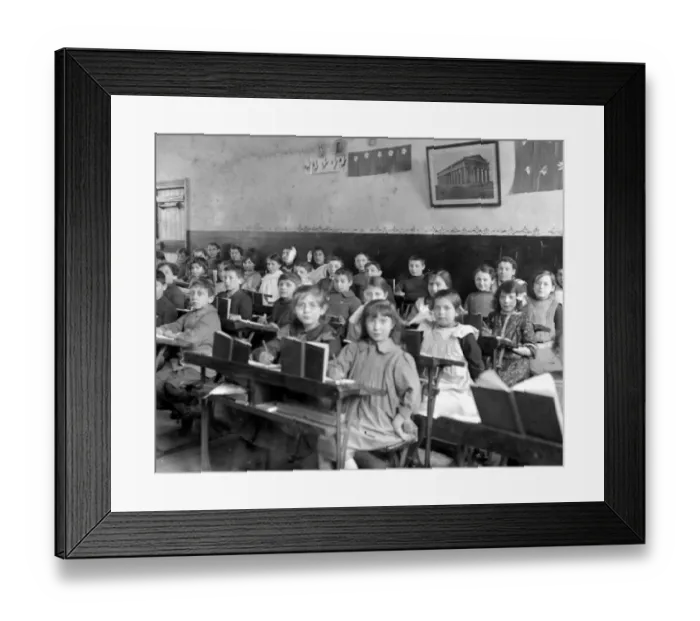 Framed Print : Belgians taught English at the Poland Street refuge by means of a gramophone. 1914