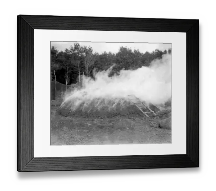 Framed Print : Charcoal burning for the trenches in the New Forest. Char-ring Framed Print : Charcoal burning for the trenches in the New Forest. Char-ring
