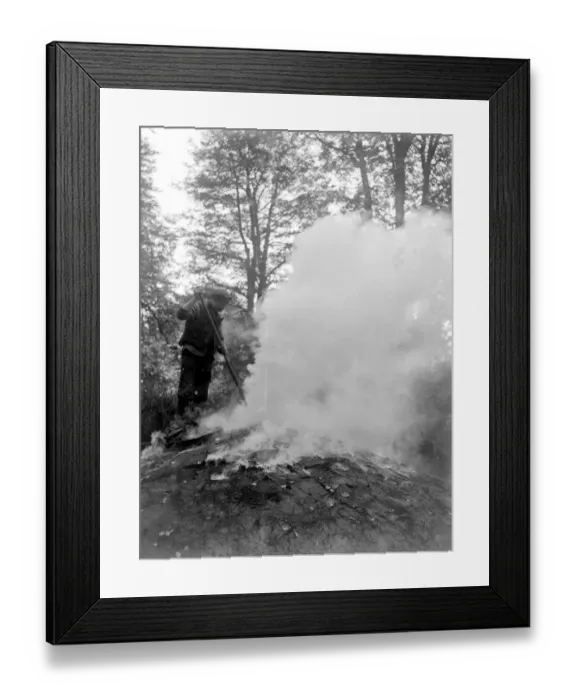 Framed Print : Charcoal burning for the trenches in the New Forest