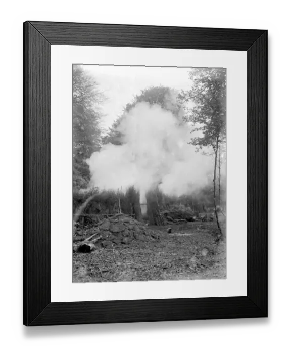 Framed Print : Charcoal burning for the trenches in the New Forest