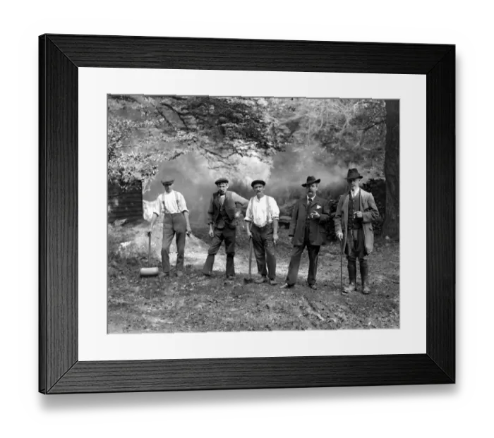 Framed Print : Charcoal burning for the trenches in the New Forest. Char-ring felled oak Framed Print : Charcoal burning for the trenches in the New Forest. Char-ring felled oak