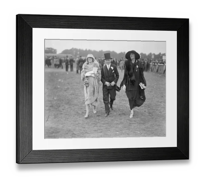 Framed Print : Society at Epsom on Oaks Day. Sir Percy Simons with Miss Heather Thatcher and Miss