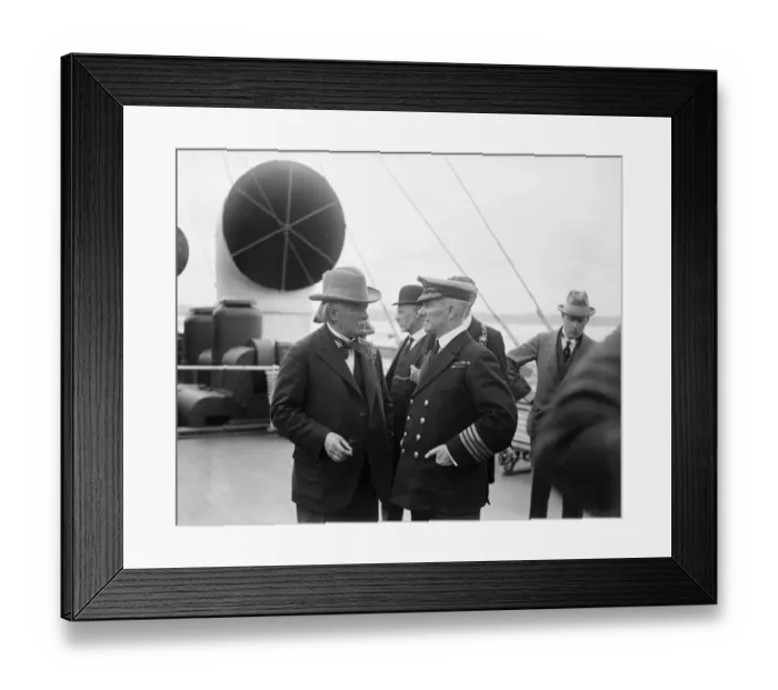 Framed Print : Mr Lloyd George leaves for America. Mr Lloyd George chatting to Captain Rostron Framed Print : Mr Lloyd George leaves for America. Mr Lloyd George chatting to Captain Rostron
