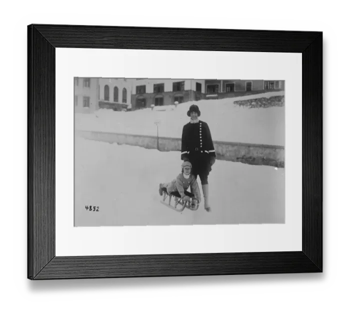 Framed Print : Society at St Moritz. The Hon Mrs Franck Curzon with her little daughter. 5 February Framed Print : Society at St Moritz. The Hon Mrs Franck Curzon with her little daughter. 5 February