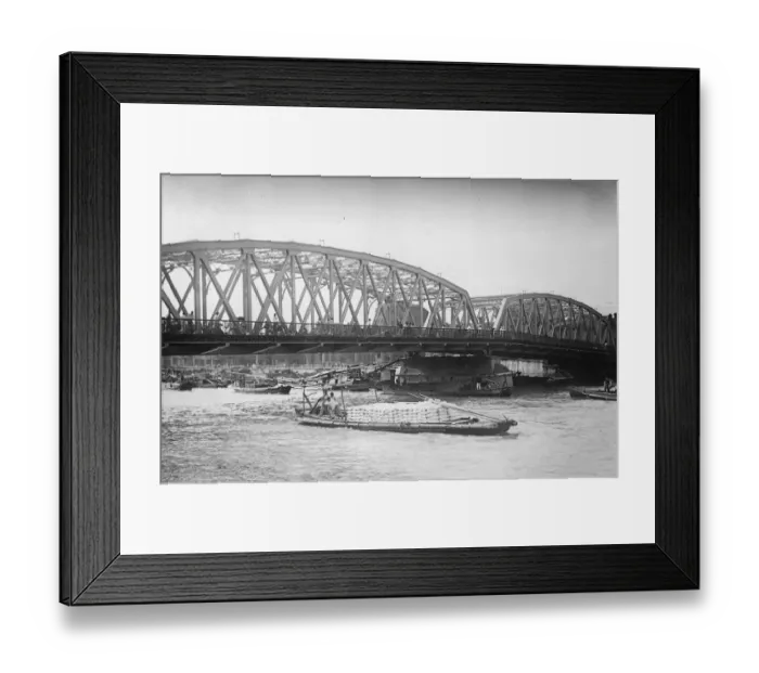 Framed Print : A Shanghai bridge fortified. The great new steel bridge across Soochow Creek Framed Print : A Shanghai bridge fortified. The great new steel bridge across Soochow Creek
